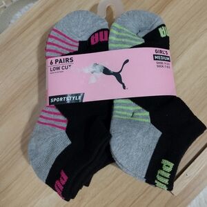 Puma Sport style Low Cut 6 Pairs Girl Shoe size 9-3.5 NWT